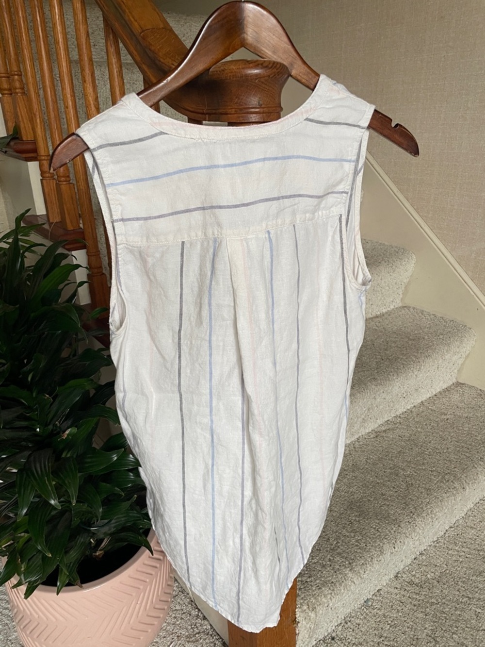 C&C California 100% Linen White Sleeveless Button-Front Coastal Striped Top - Picture 4 of 8